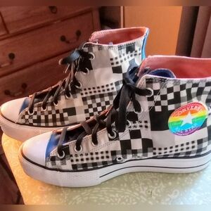 Converse Custom Chuck Taylor All Star Plaid Design With Rainbow Patch M 9 W 11